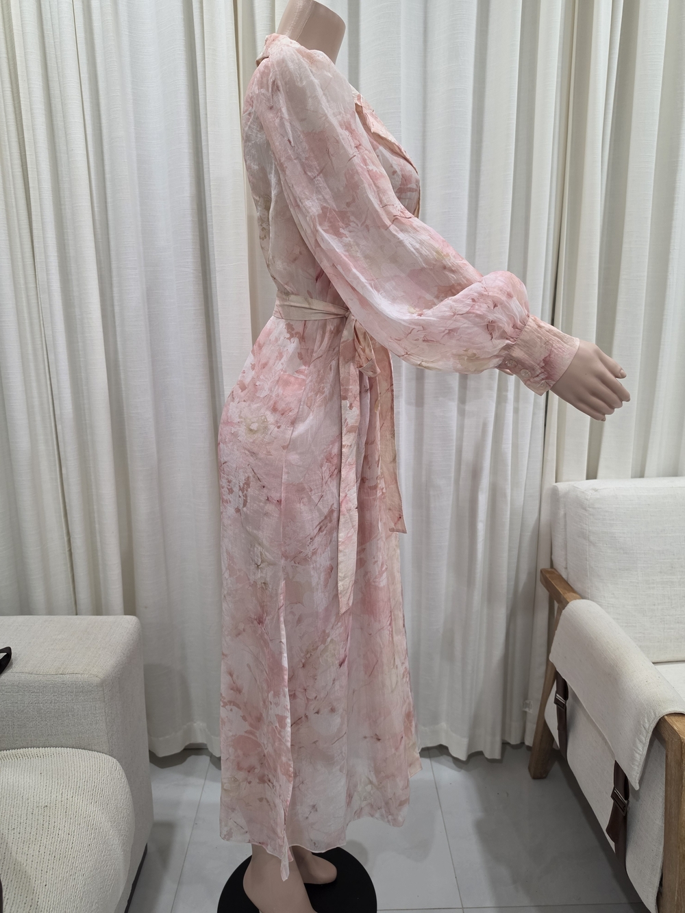 Alexander Bogdanov Pink Floral Sheer Maxi Dress Size 42 US Small NWOT